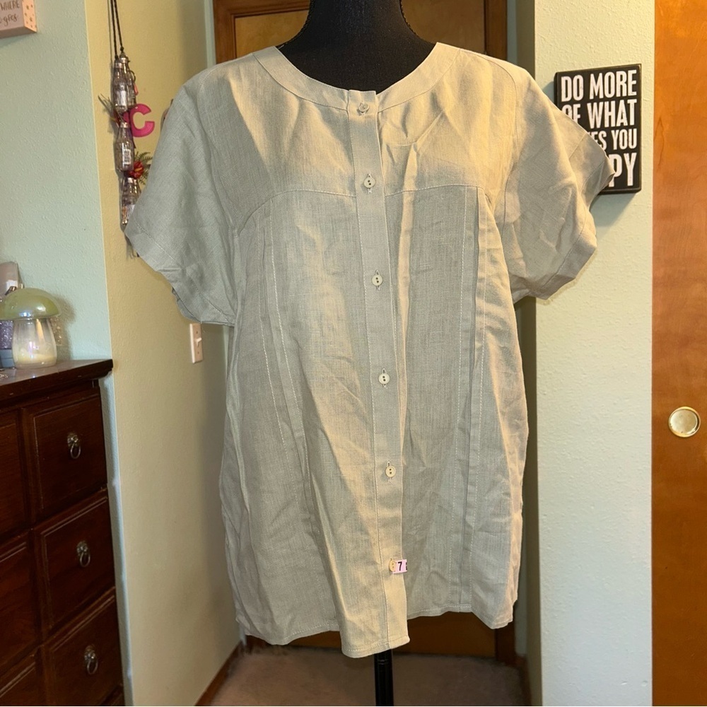 Bosch vintage linen/cotton blend green short sleeve button up shirt size 46 (L)